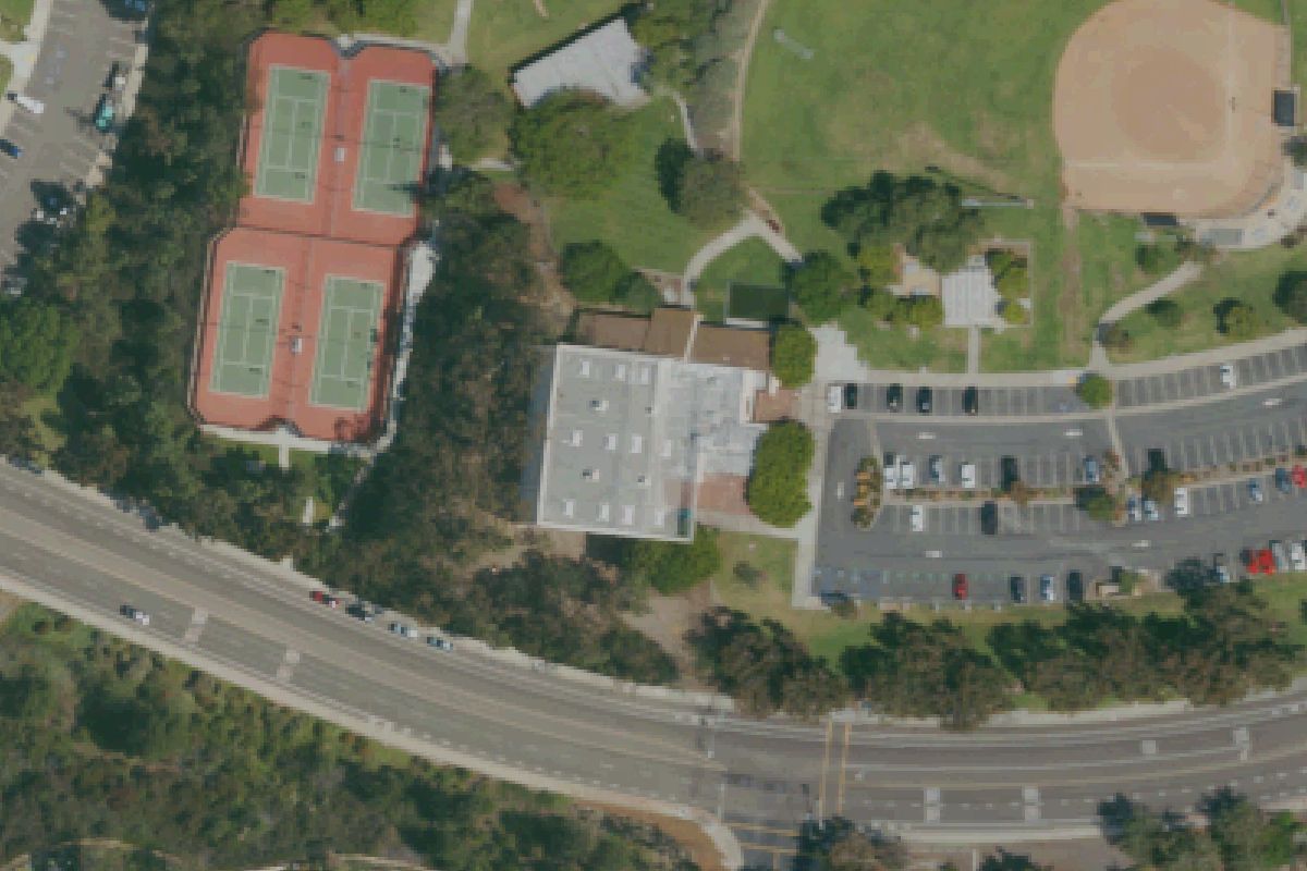 Aerial photo of Stagecoach Community Center from April 25, 2022, with a pin on the community center gym.