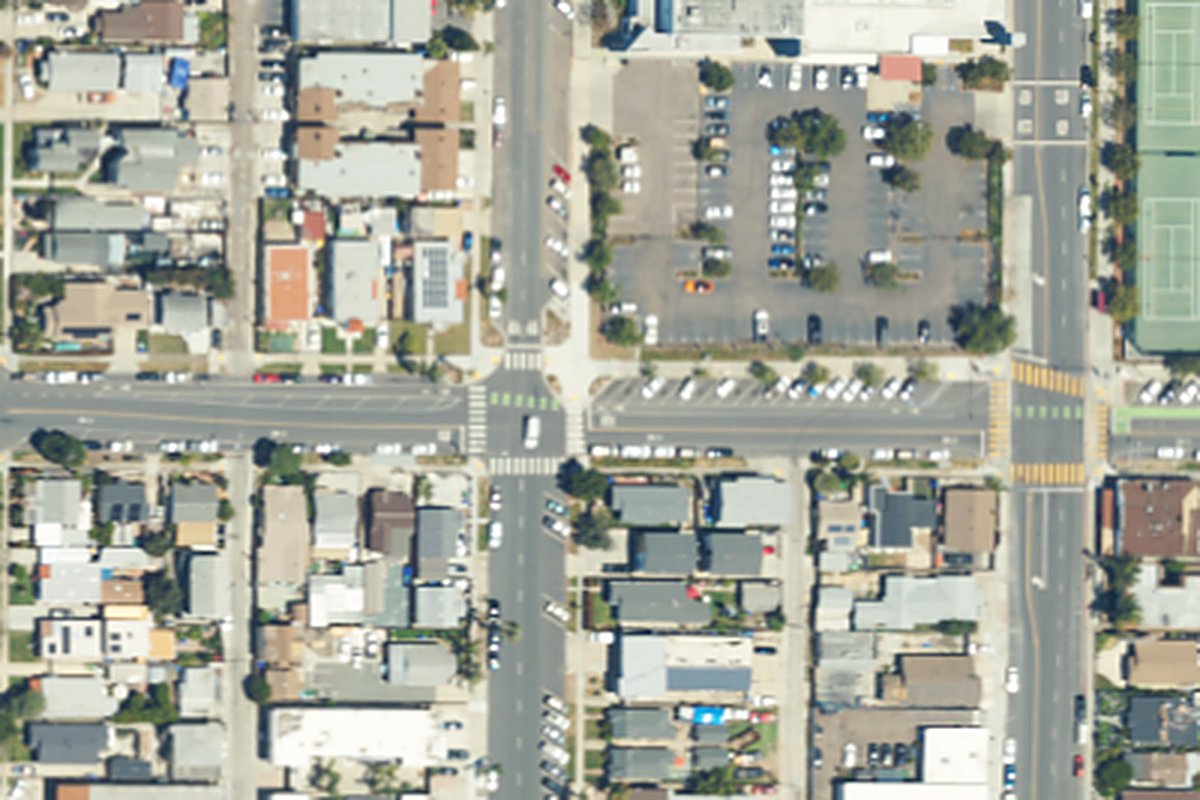 Aerial photo of Mid-City Gymnasium from May 6, 2024, with a pin on the building.