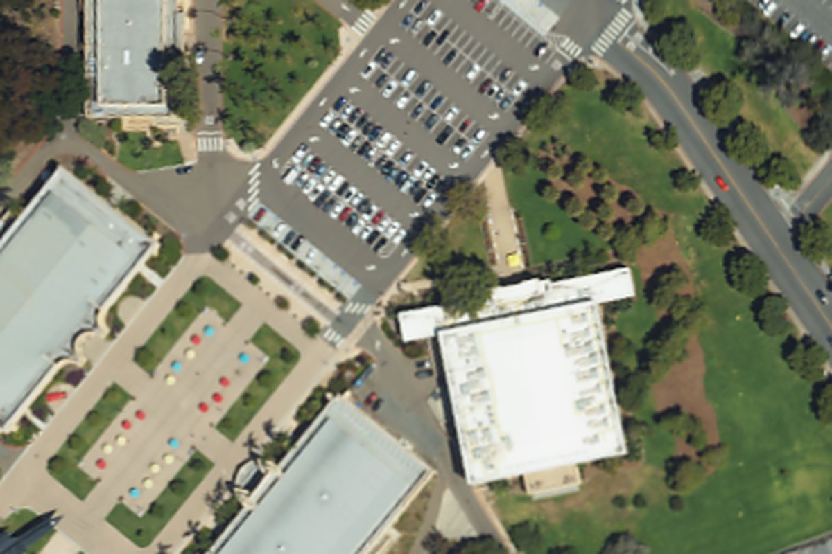 Aerial photo of Municipal Gym from May 6, 2024, with a pin on the building.
